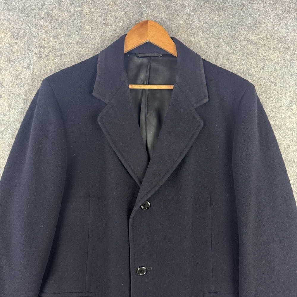 Vintage Karamai 100% Cashmere Overcoat Dark Navy Mens 44 Union Made Top Coat - Picture 3 of 13